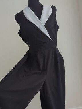 Vintage Wrapper Black & White Tuxedo Colorblock Faux Wrap Jumpsuit SIZE 10